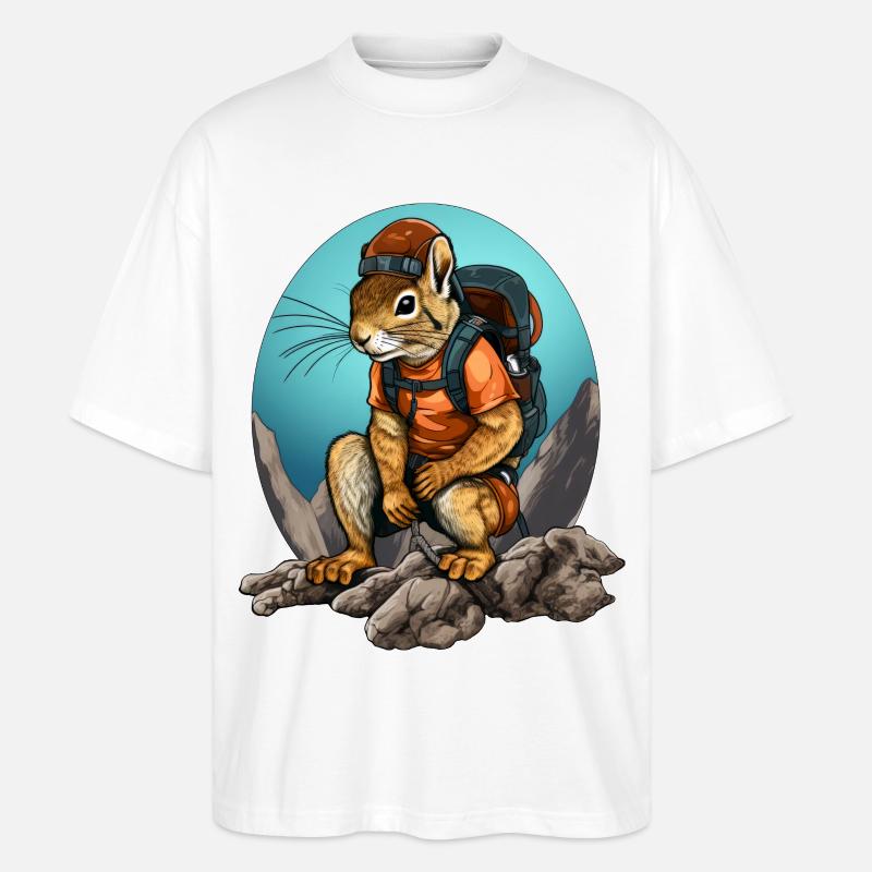Eichhörnchen Bergsteiger / Wandern Eichhörnchen - Stanley/Stella Oversized Unisex Bio T-Shirt Blaster 2.0 - Weiß