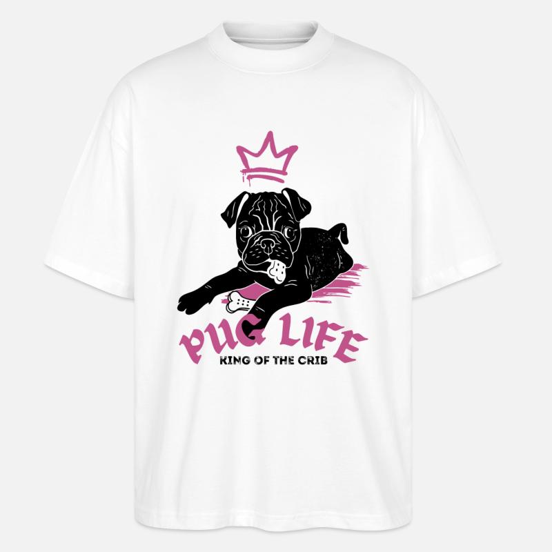 Pug Life – Mops mit Krone - Stanley/Stella Oversized Unisex Bio T-Shirt Blaster 2.0 - Weiß