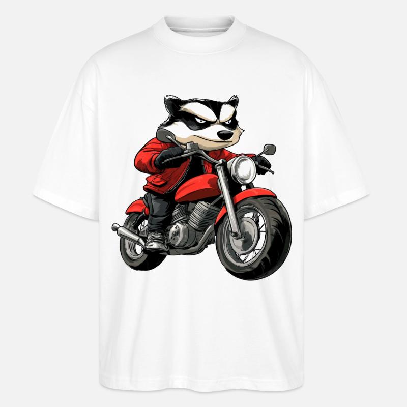 Dachse Motorrad / Motorradfahrer Dachs - Stanley/Stella Oversized Unisex Bio T-Shirt Blaster 2.0 - Weiß