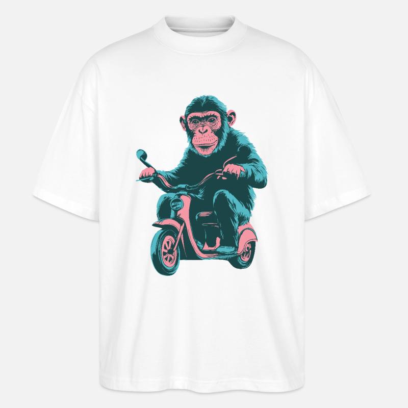 Cooler Affe auf einem Retro-Scooter - Stanley/Stella Oversized Unisex Bio T-Shirt Blaster 2.0 - Weiß