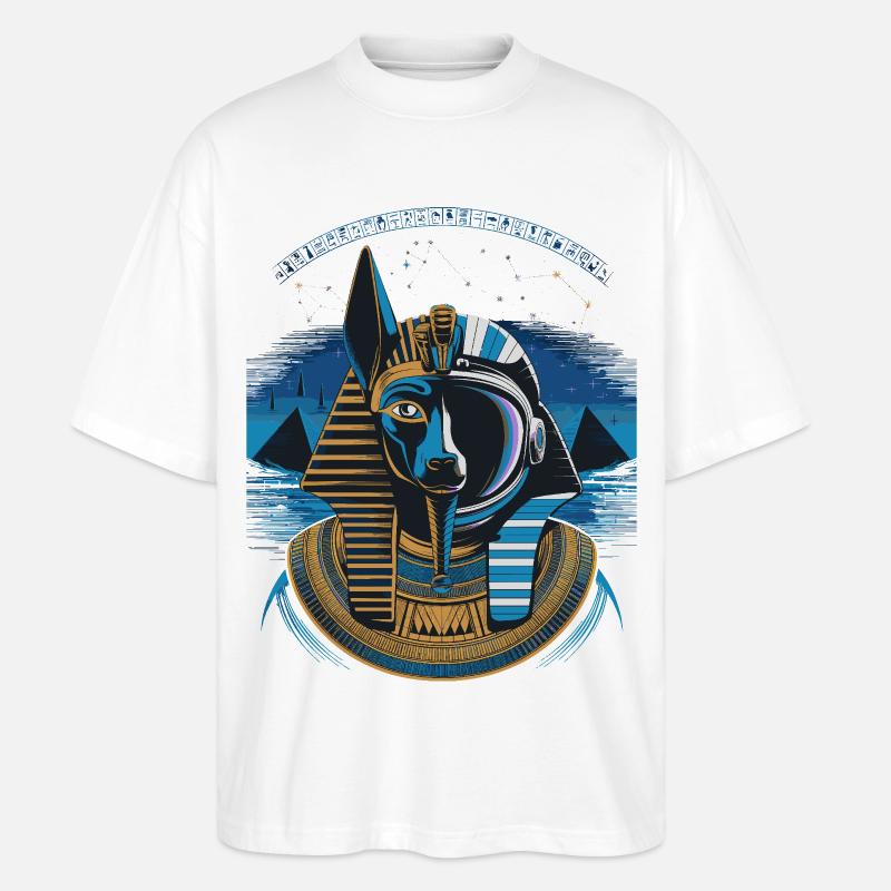 Conception hybride Anubis céleste - T-shirt bio Blaster 2.0 coupe oversize Stanley/Stella Unisexe - blanc