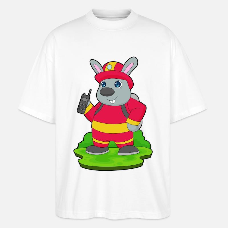 Rabbit Firefighter Fire Brigade - Stanley/Stella Oversized Unisex Organic T-shirt Blaster 2.0 - white