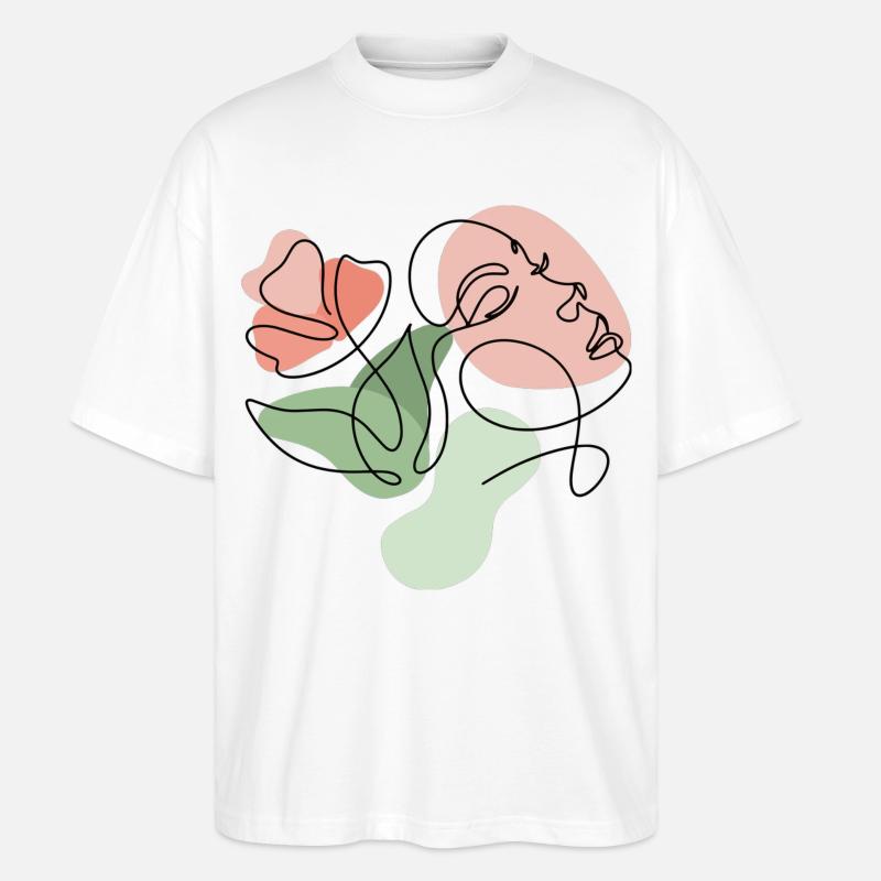 Minimalistisches Blumen-Liniendesign - Stanley/Stella Oversized Unisex Bio T-Shirt Blaster 2.0 - Weiß