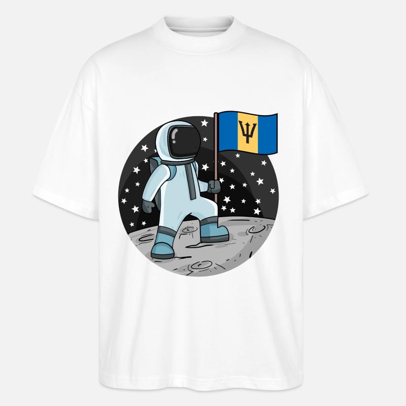 Drapeau astronaute Barbade - T-shirt bio Blaster 2.0 coupe oversize Stanley/Stella Unisexe - blanc