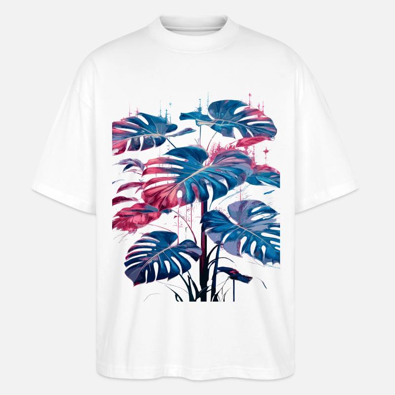 Retro Monstera Pflanze Neon Synthwave - Stanley/Stella Oversized Unisex Bio T-Shirt Blaster 2.0 - Weiß