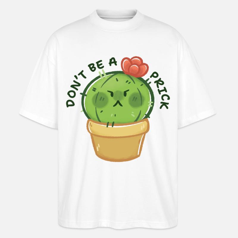 Grumpy Cactus with Message - Stanley/Stella Oversized Unisex Organic T-shirt Blaster 2.0 - white