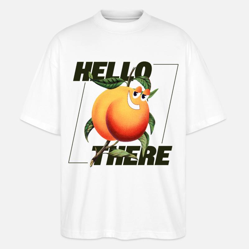 Peach Retro – Hello There Statement - Stanley/Stella Oversized Unisex Organic T-shirt Blaster 2.0 - white