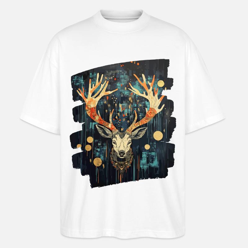 Hirsch mit Geweih - Stanley/Stella Oversized Unisex Bio T-Shirt Blaster 2.0 - Weiß