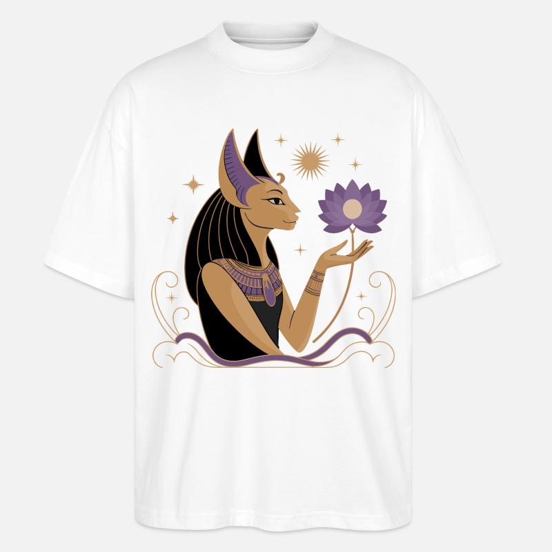 Heiterer Bastet Mit Einer Lotusblume - Stanley/Stella Oversized Unisex Bio T-Shirt Blaster 2.0 - Weiß
