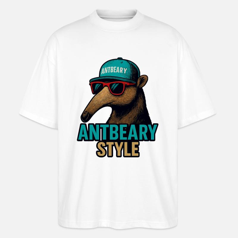 Antbeary Style Aardvark Cartoon - Stanley/Stella Oversized Unisex Organic T-shirt Blaster 2.0 - white