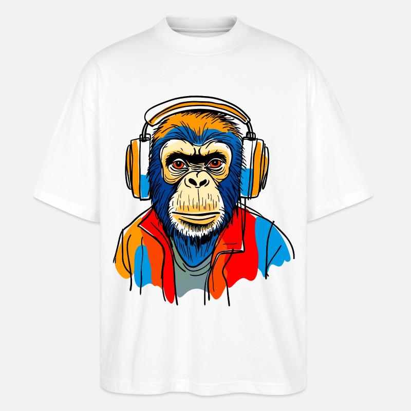 Singe avec casque - T-shirt bio Blaster 2.0 coupe oversize Stanley/Stella Unisexe - blanc