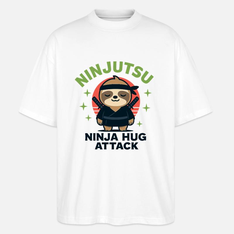 Ninja Cuddle Sloth HugAttack - Stanley/Stella Oversized Unisex Organic T-shirt Blaster 2.0 - white