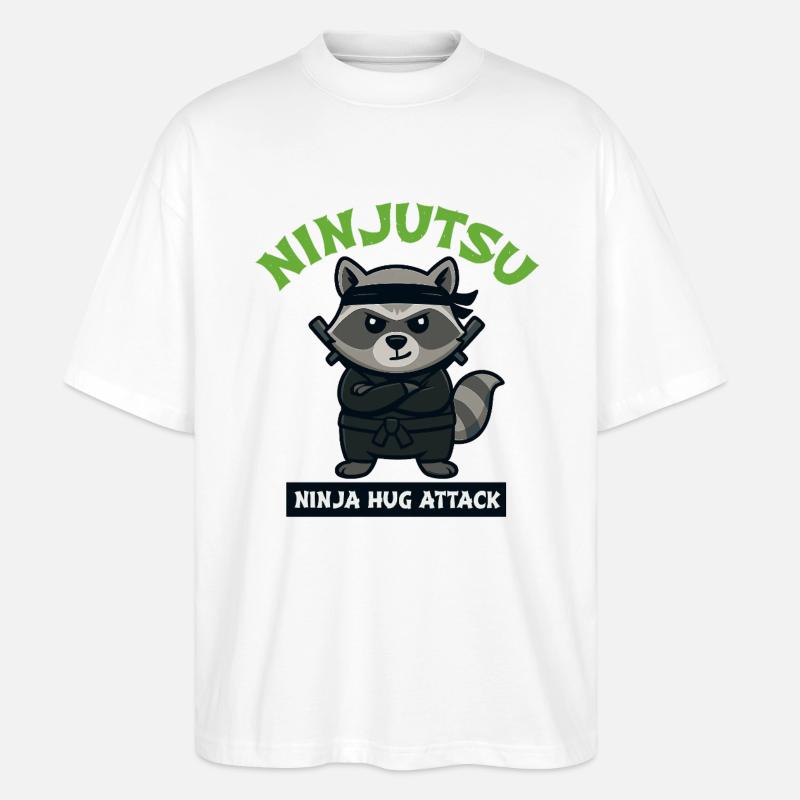Waschbär Ninja Umarmungsangriff - Stanley/Stella Oversized Unisex Bio T-Shirt Blaster 2.0 - Weiß