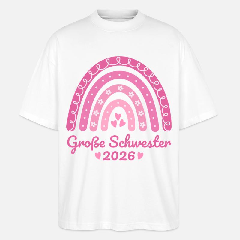 Große Schwester 2026 Regenbogen - Stanley/Stella Oversized Unisex Bio T-Shirt Blaster 2.0 - Weiß