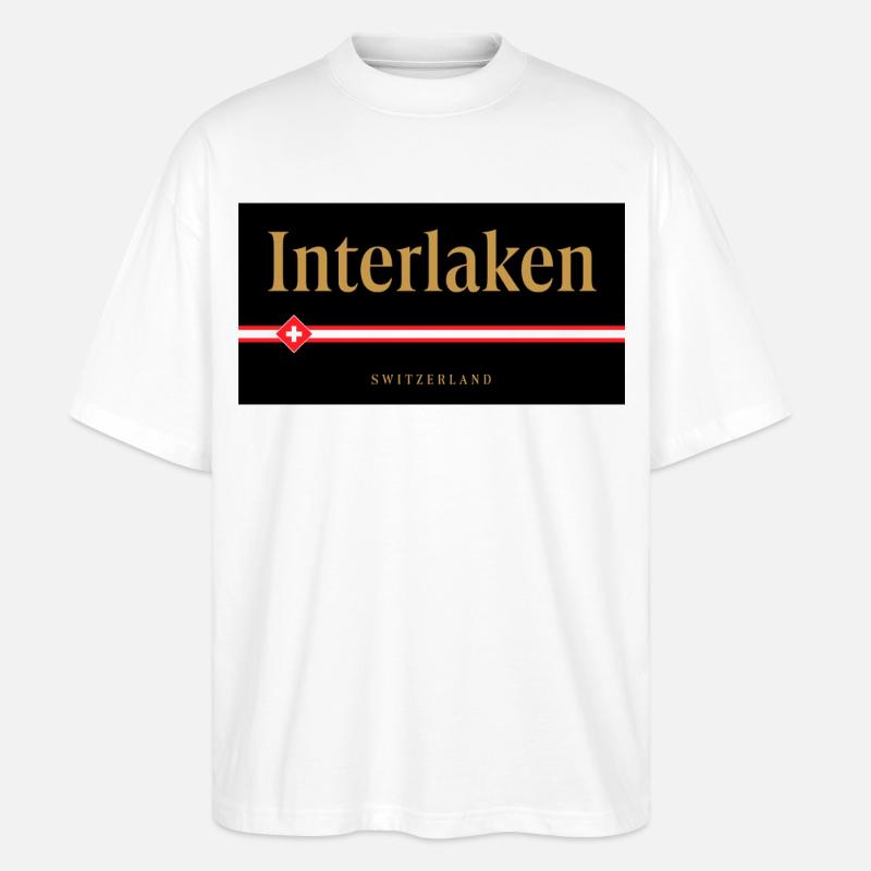 Interlaken Schweizer Goldschrift Design - Stanley/Stella Oversized Unisex Bio T-Shirt Blaster 2.0 - Weiß
