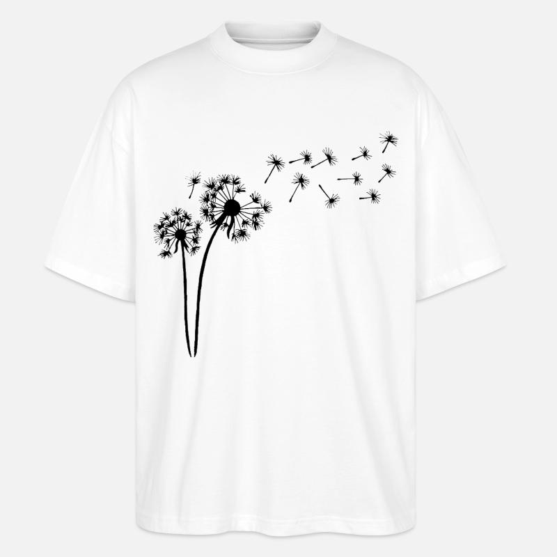 Schwarzer Löwenzahn im Wind - Stanley/Stella Oversized Unisex Bio T-Shirt Blaster 2.0 - Weiß