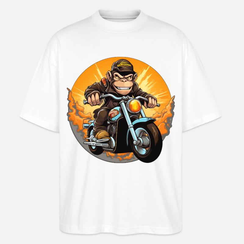 Affe Motorrad / Motorradfahrer Affen - Stanley/Stella Oversized Unisex Bio T-Shirt Blaster 2.0 - Weiß