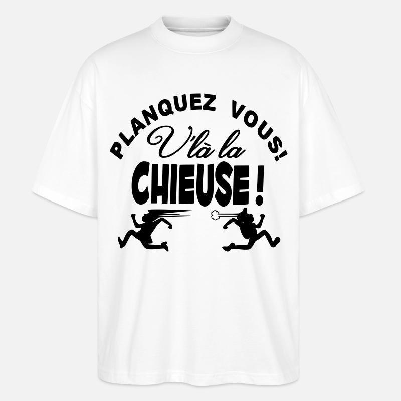 La Chieuse arrive planquez vous! - T-shirt bio Blaster 2.0 coupe oversize Stanley/Stella Unisexe - blanc