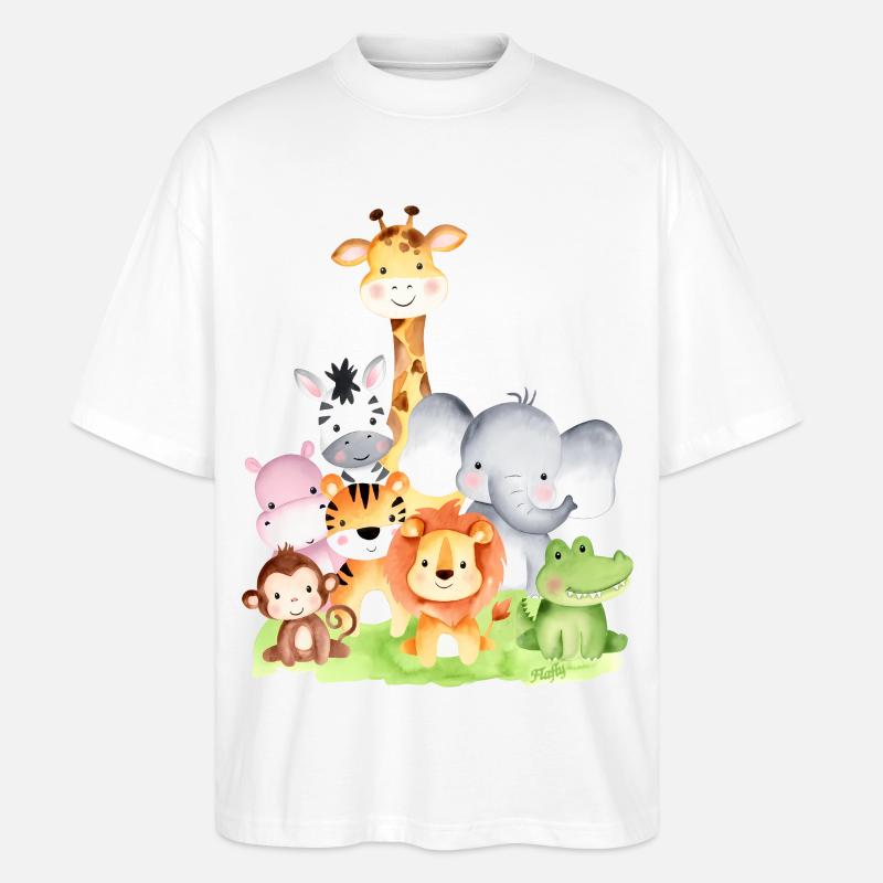 Animaux d'Afrique mignons – 🦁 🐵 🐊 à l'aquarelle - T-shirt bio Blaster 2.0 coupe oversize Stanley/Stella Unisexe - blanc