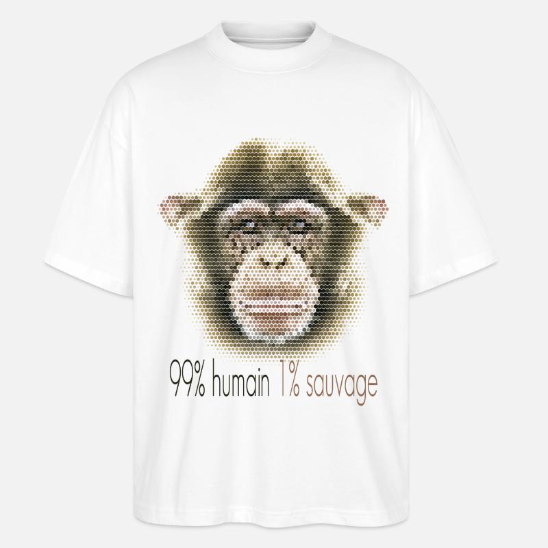 Schimpansengesicht – 99% Mensch 1% Wild - Stanley/Stella Oversized Unisex Bio T-Shirt Blaster 2.0 - Weiß