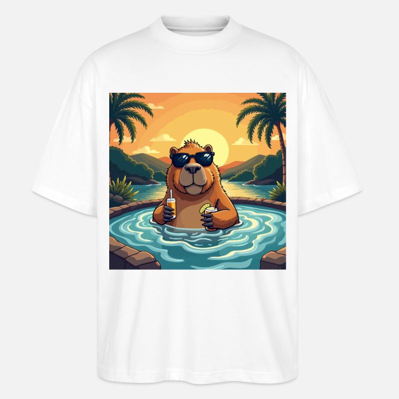 Chillbara Vibes - Capybara im Chillmodus - Stanley/Stella Oversized Unisex Bio T-Shirt Blaster 2.0 - Weiß