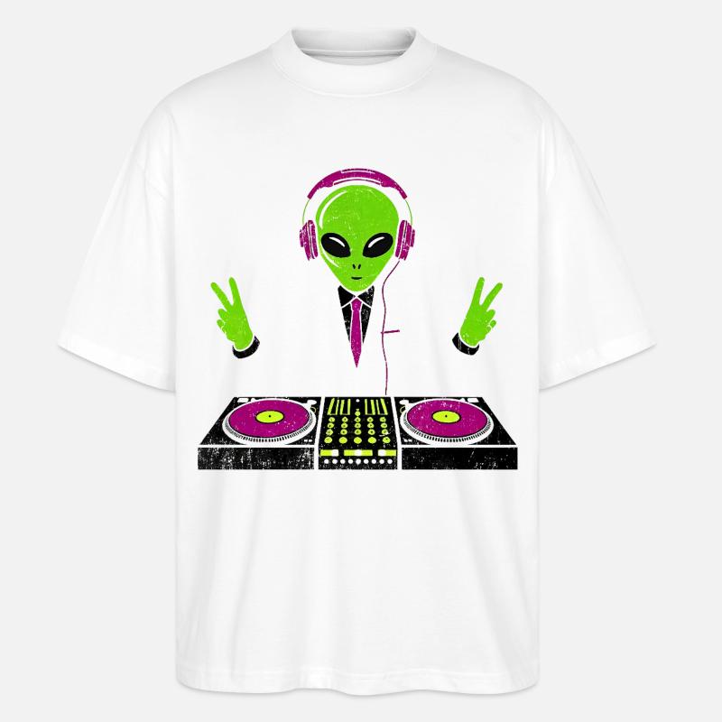 Außerirdischer DJ mit Neon-Kopfhörern - Stanley/Stella Oversized Unisex Bio T-Shirt Blaster 2.0 - Weiß