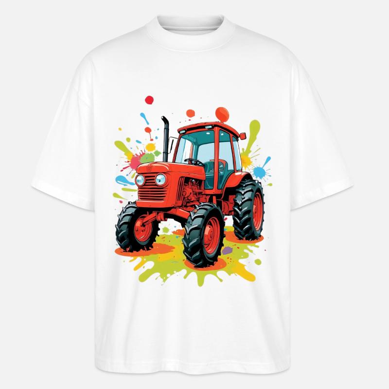 Farbenfroher Traktor Kunstdesign - Stanley/Stella Oversized Unisex Bio T-Shirt Blaster 2.0 - Weiß