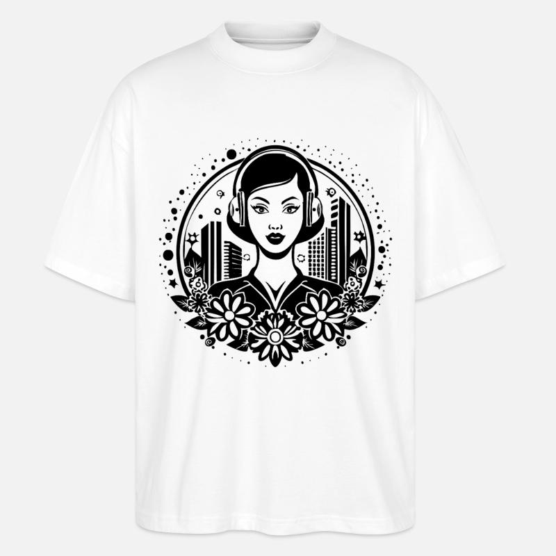 Techno Beat kick – Frau, Kopfhörer, Sequenz - Stanley/Stella Oversized Unisex Bio T-Shirt Blaster 2.0 - Weiß