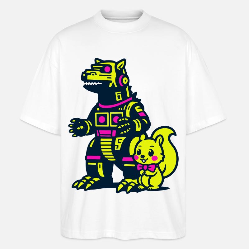Mecha Drache mit Eichhörnchen - Stanley/Stella Oversized Unisex Bio T-Shirt Blaster 2.0 - Weiß