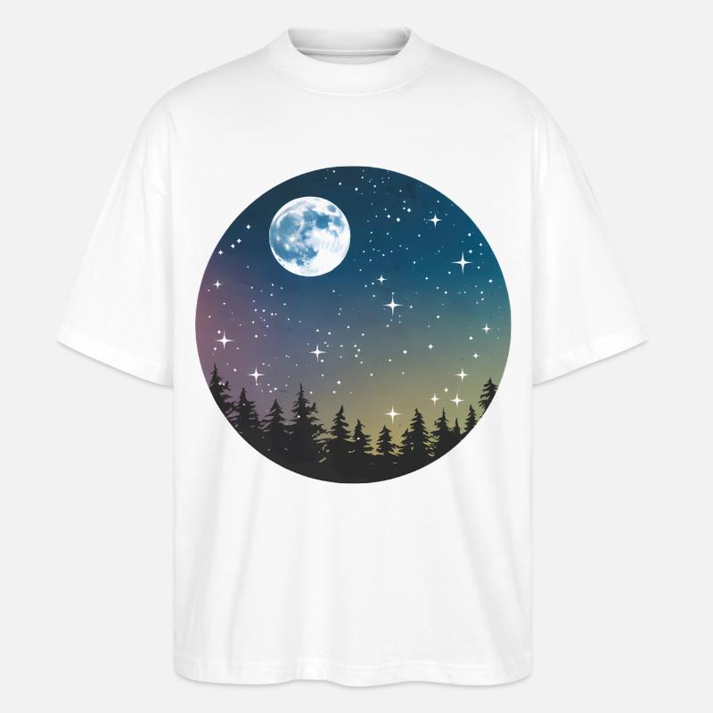 Celestial Night Forest Pattern - Stanley/Stella Oversized Unisex Organic T-shirt Blaster 2.0 - white