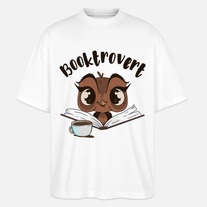 Booktrovert Eule mit Buch und Kaffee - Stanley/Stella Oversized Unisex Bio T-Shirt Blaster 2.0 - Weiß