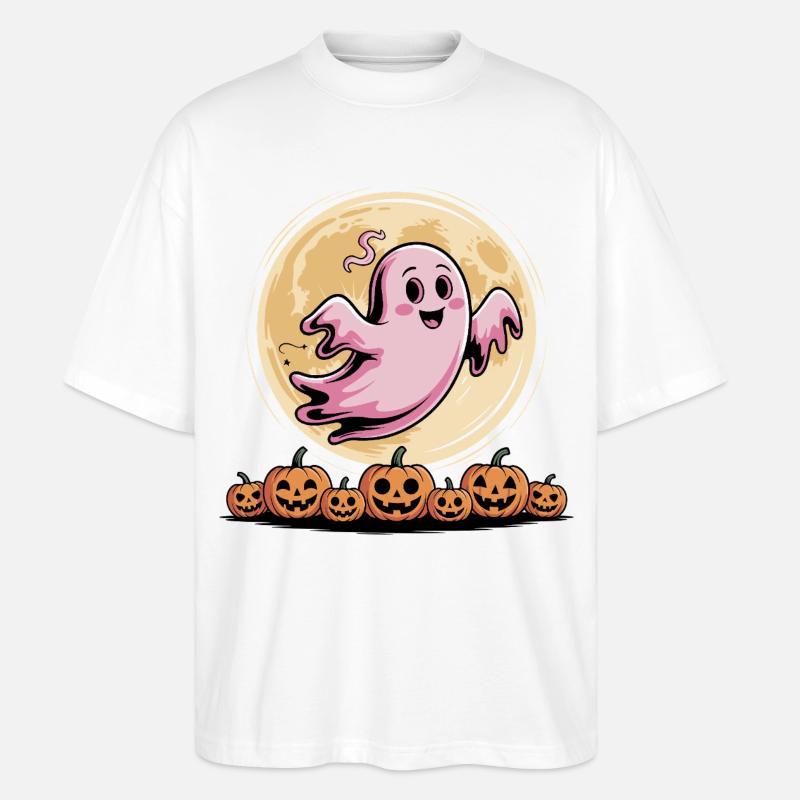 Pink Ghost Halloween Brustkrebs Bewusstsein - Stanley/Stella Oversized Unisex Bio T-Shirt Blaster 2.0 - Weiß