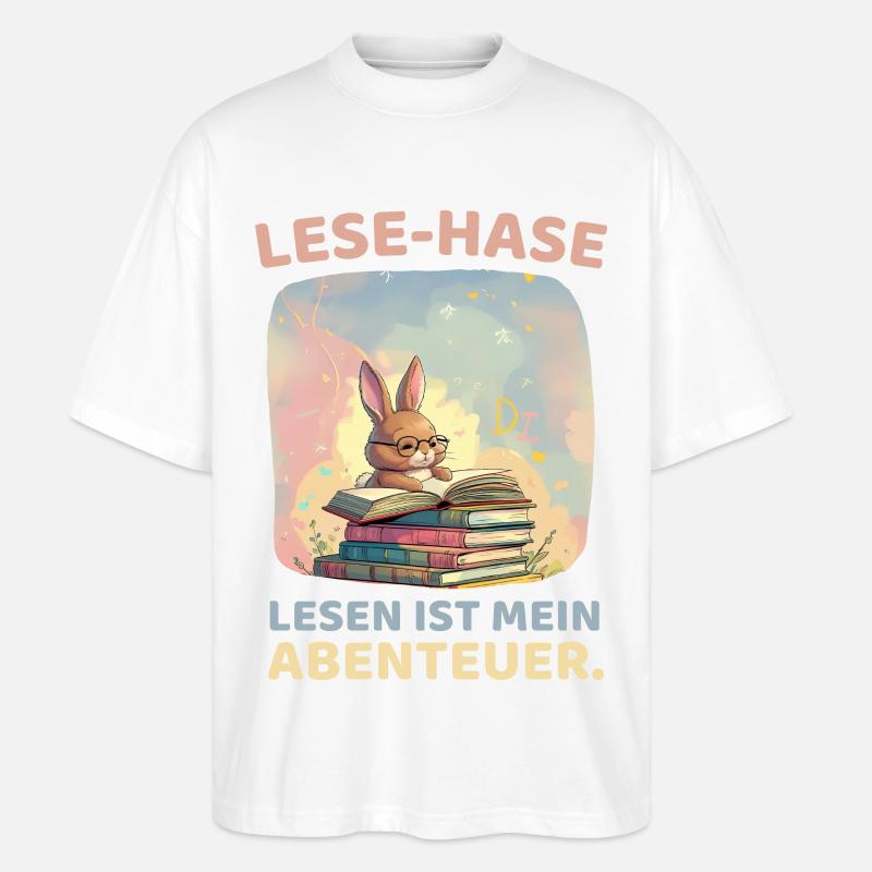 Lese-Hase Abenteuer Design - Stanley/Stella Oversized Unisex Bio T-Shirt Blaster 2.0 - Weiß