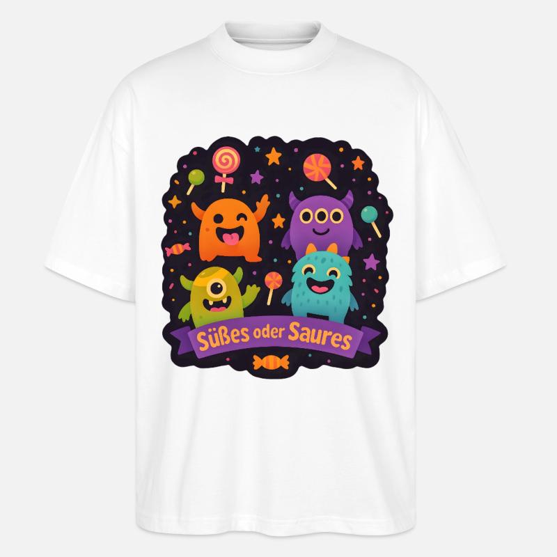 Süßes oder Saures - Monsterparty - Stanley/Stella Oversized Unisex Bio T-Shirt Blaster 2.0 - Weiß