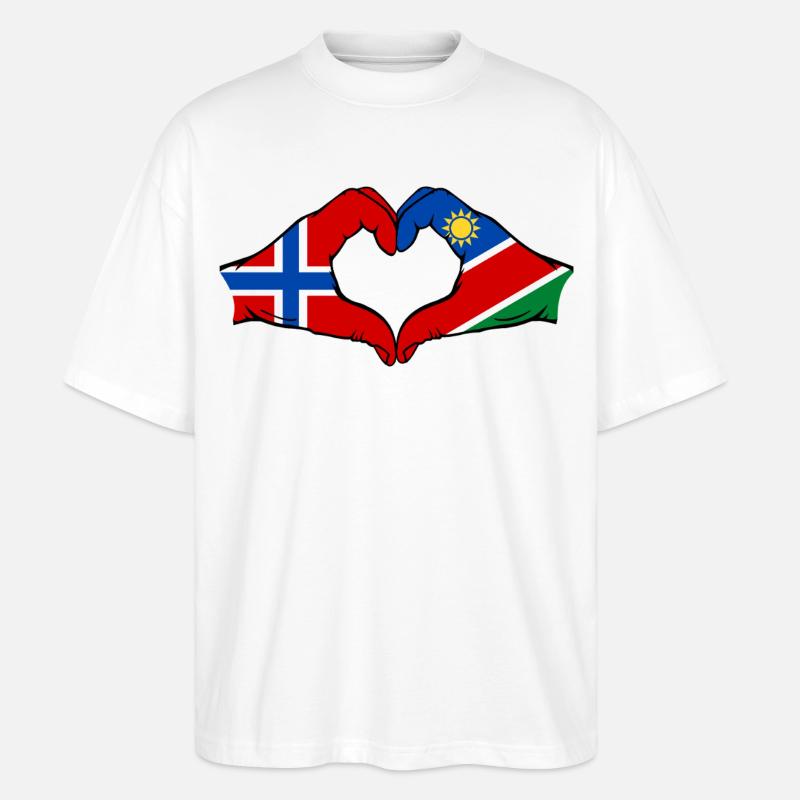 Norwegen_Namibia_Flagge_Hände_Herzform - Stanley/Stella Oversized Unisex Bio T-Shirt Blaster 2.0 - Weiß