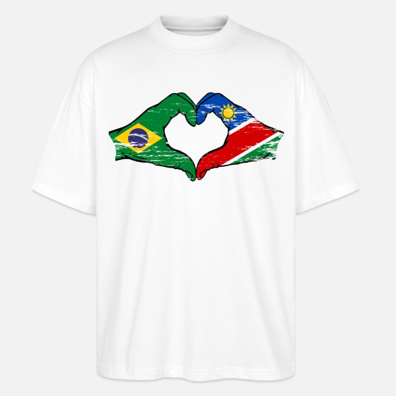 Brazil Namibia Flag Hands Heart Shape - Stanley/Stella Oversized Unisex Organic T-shirt Blaster 2.0 - white