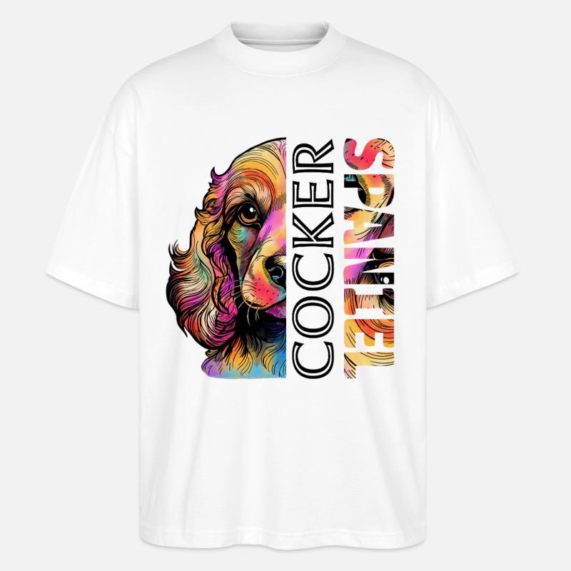 Farbenfroher Cocker Spaniel - Stanley/Stella Oversized Unisex Bio T-Shirt Blaster 2.0 - Weiß