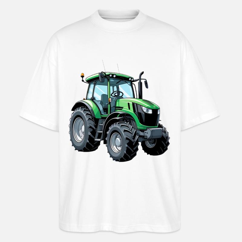 Grüner Traktor mit moderner Ästhetik - Stanley/Stella Oversized Unisex Bio T-Shirt Blaster 2.0 - Weiß
