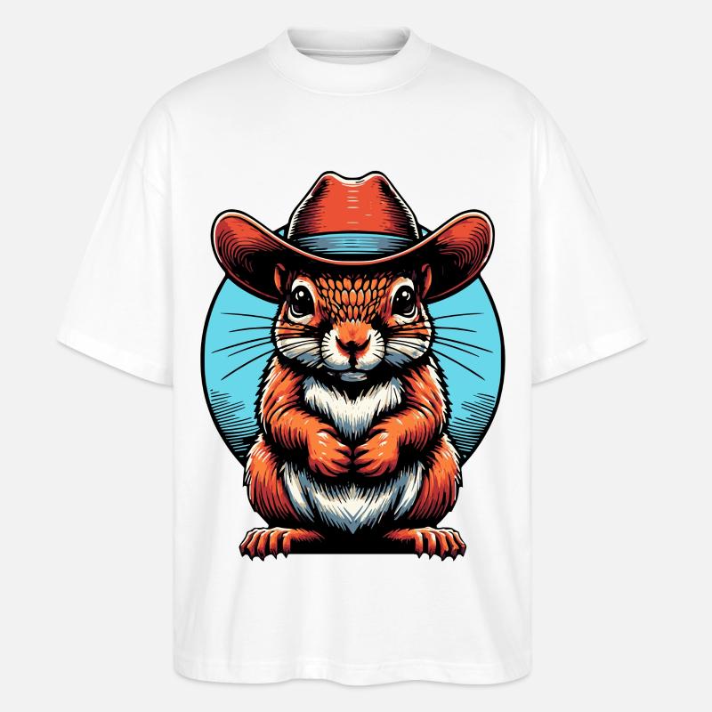 Eichhörnchen mit Cowboyhut - Stanley/Stella Oversized Unisex Bio T-Shirt Blaster 2.0 - Weiß