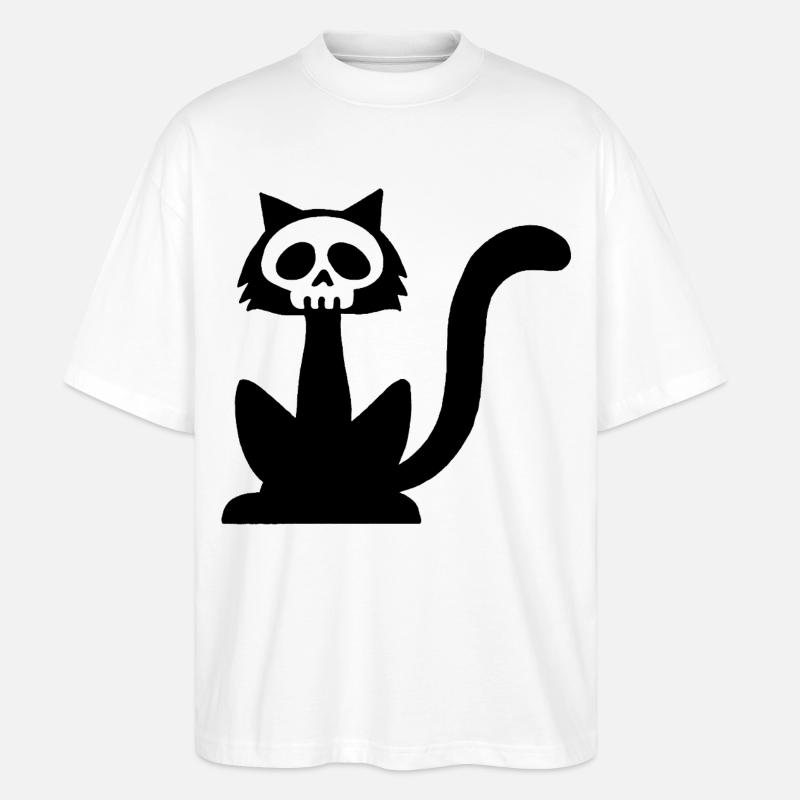 Crâne de chat noir - T-shirt bio Blaster 2.0 coupe oversize Stanley/Stella Unisexe - blanc