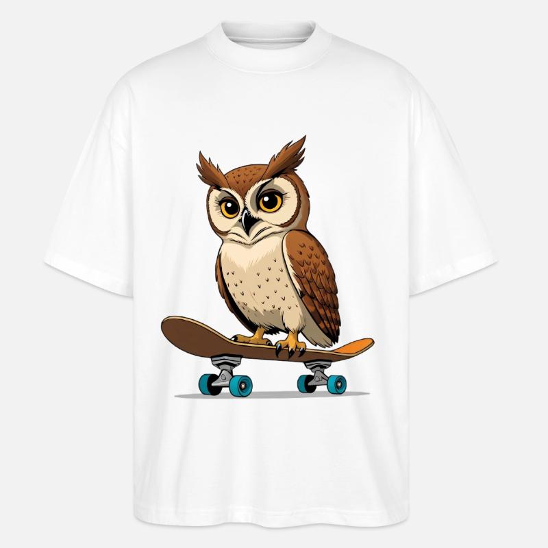 Eule auf Skateboard im Comic-Stil - Stanley/Stella Oversized Unisex Bio T-Shirt Blaster 2.0 - Weiß