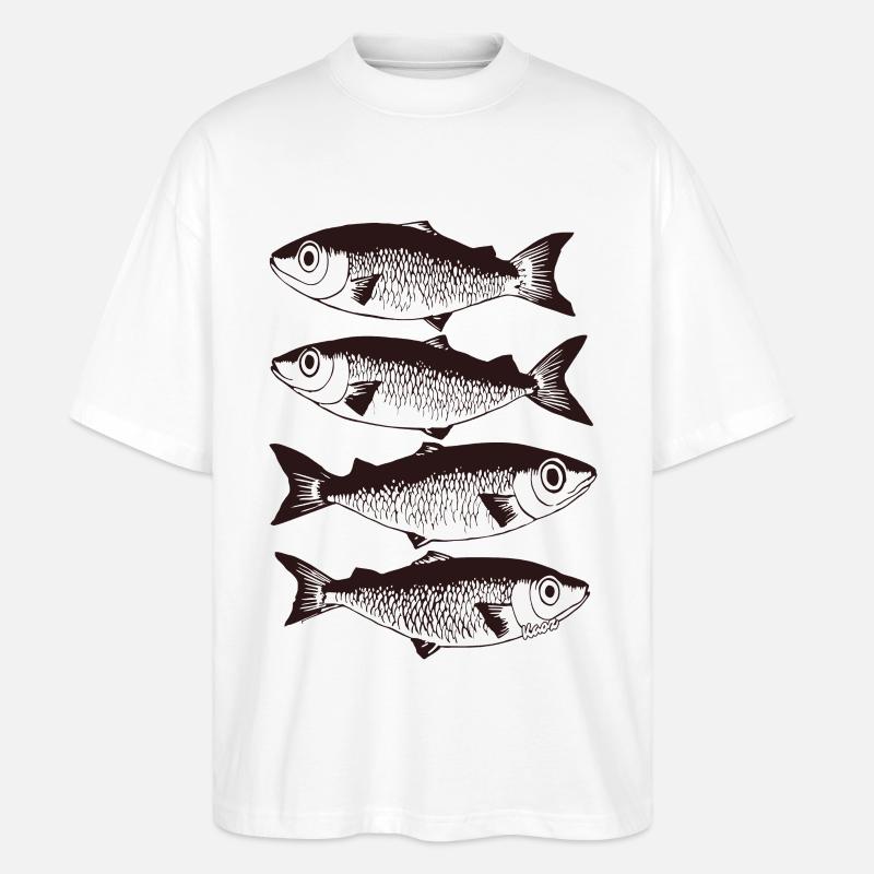 Stylised Fish Pattern  - Stanley/Stella Oversized Unisex Organic T-shirt Blaster 2.0 - white