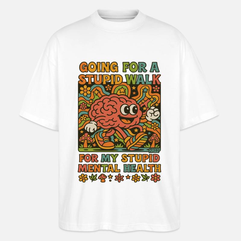 Stupid Walking Brain Retro Psychedelisch - Stanley/Stella Oversized Unisex Bio T-Shirt Blaster 2.0 - Weiß