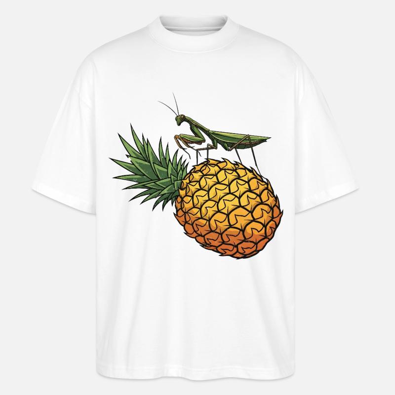 Ananas mit Grashüpfer Illustration - Stanley/Stella Oversized Unisex Bio T-Shirt Blaster 2.0 - Weiß