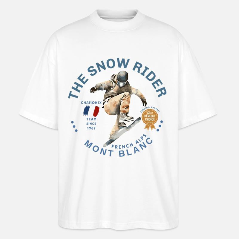 Mont-Blanc-Skifahrer in Aktion in Chamonix - Stanley/Stella Oversized Unisex Bio T-Shirt Blaster 2.0 - Weiß