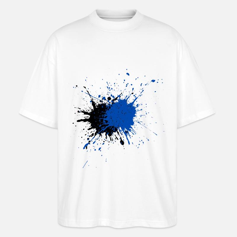 Impression créative d’éclaboussures de peinture bleue - T-shirt bio Blaster 2.0 coupe oversize Stanley/Stella Unisexe - blanc
