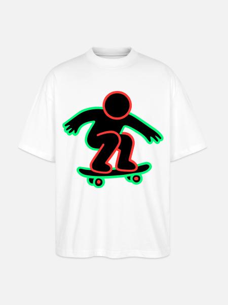 Neon Skateboarder Line Art - Stanley/Stella Oversized Unisex Organic T-shirt Blaster 2.0 - white