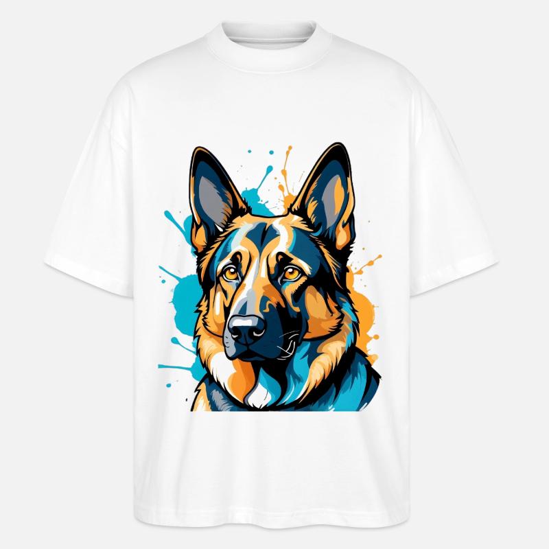 Lebendiger Schäferhund Farbexplosion - Stanley/Stella Oversized Unisex Bio T-Shirt Blaster 2.0 - Weiß