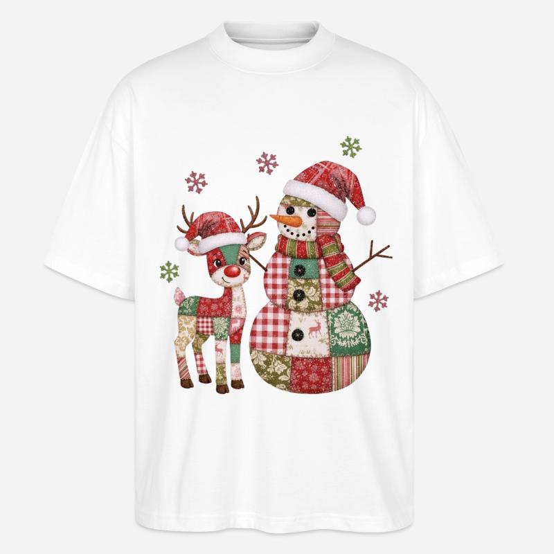 Patchwork Schneemann und Rentier - Stanley/Stella Oversized Unisex Bio T-Shirt Blaster 2.0 - Weiß