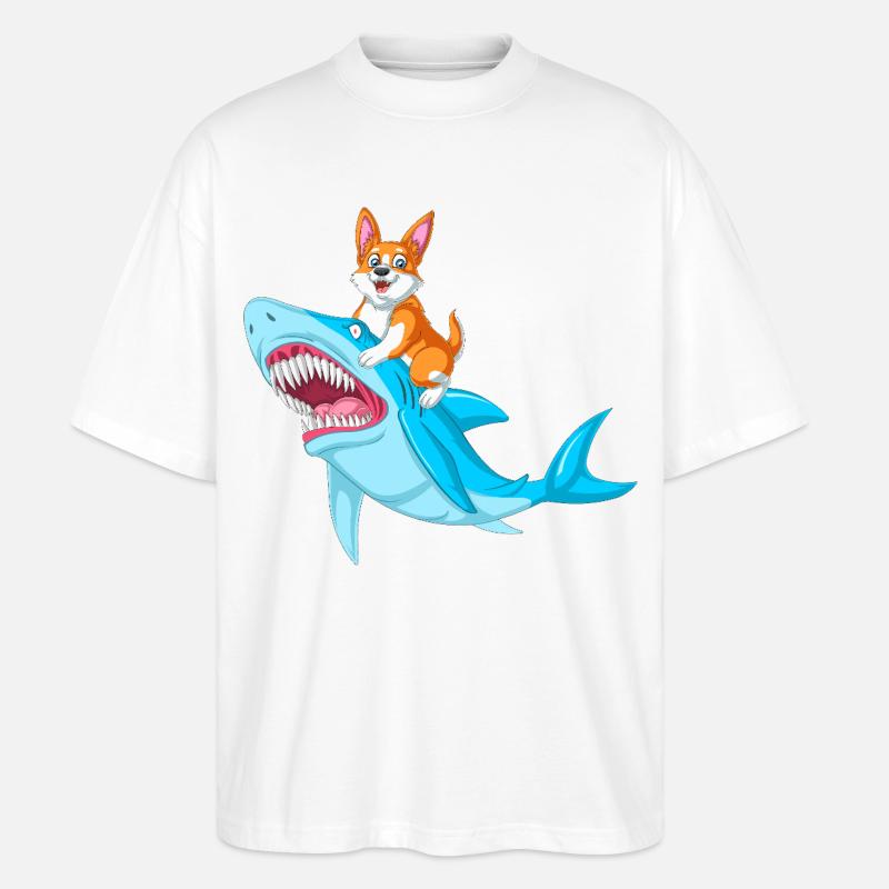 Corgi-Reithai lustiges Tierhemd - Stanley/Stella Oversized Unisex Bio T-Shirt Blaster 2.0 - Weiß
